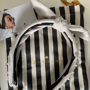 Lele Sadoughi Ivory Pearl Slim Bow Tie Headband